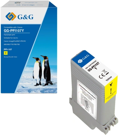 Картридж струйный G&G GG-PFI107Y PFI-107 Y желтый (130мл) для Canon imageProGRAF iPF670/680/685/770/780/785