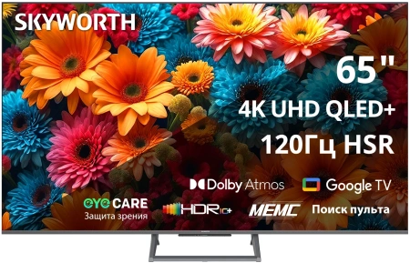 Телевизор QLED Skyworth 65" 65Q67H Eye Care Frameless черный 4K Ultra HD 120Hz MEMC DVB-T DVB-T2 DVB-C DVB-S DVB-S2 USB WiFi Smart TV