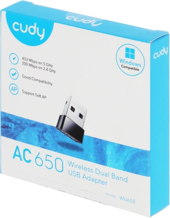 Сетевой адаптер Wi-Fi Cudy WU650 AC650 USB 2.0 (ант.внутр.) 1ант.