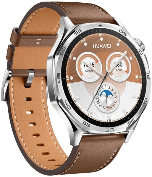 Смарт-часы Huawei Watch GT 5 Vili-B19L 1.43" AMOLED корп.серебристый рем.коричневый разм.брасл.:140-210мм (55020DGK)
