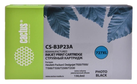 Картридж струйный Cactus CS-B3P23A №727 фото черный (130мл) для HP DJ T920/T1500 с чипом
