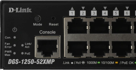 Коммутатор D-Link DGS-1250-52XMP/A1A (L2) 48x1Гбит/с 4SFP+ 48PoE+ 370W управляемый