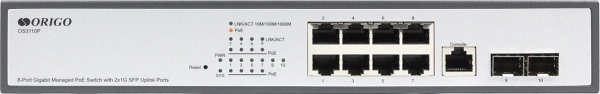 Коммутатор Origo OS3110P OS3110P/135W/A1A (L2) 8x1Гбит/с 2xКомбо(1000BASE-T/SFP) 2SFP 8PoE 8PoE+ 135W управляемый