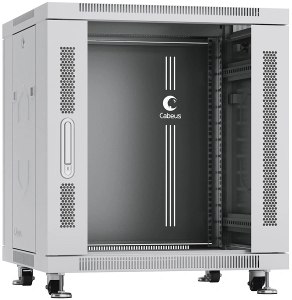 Шкаф коммутационный Cabeus (SH-05C-12U60/60) напольный 12U 600x600мм пер.дв.стекл металл 800кг серый 500мм 730мм IP20 сталь