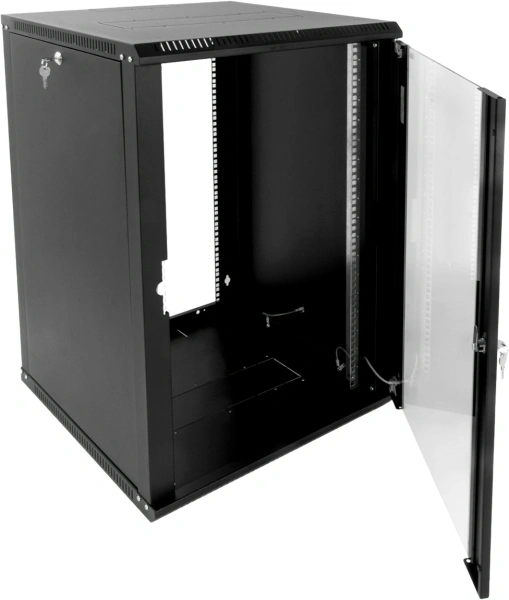 Шкаф коммутационный ЦМО (ШРН-Э-18.350-9005) настенный 18U 600x350мм пер.дв.стекл 85кг черный 300мм 22.14кг 180град. 878мм IP20 сталь