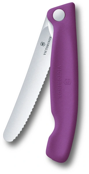 Нож кухонный Victorinox Swiss Classic 6.7835.FC1 стальной столовый лезв.110мм серрейт. заточка пурпурный карт.коробка