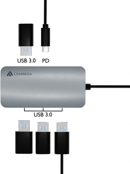 Разветвитель USB-C Lyambda LC118 5порт. серый