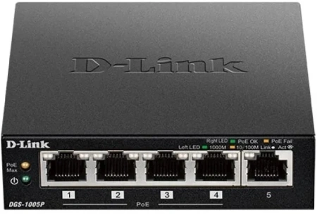 Коммутатор D-Link DGS-1005P DGS-1005P/B3A (L2) 5x1Гбит/с 4PoE 60W неуправляемый