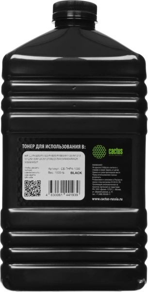 Тонер Cactus CS-THP4-1000 черный флакон 1000гр. для принтера CB436A/CE278A/CE285A/CF283A/CF244A/CF283X (для OEM)