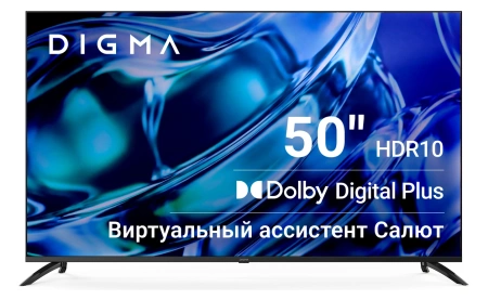 Телевизор LED Digma 50" DM-LED50UBB40 Салют ТВ Frameless Metal черный 4K Ultra HD 60Hz DVB-T DVB-T2 DVB-C DVB-S DVB-S2 USB WiFi Smart TV