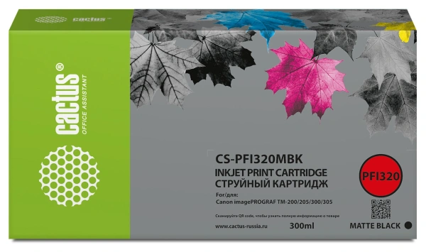 Картридж струйный Cactus CS-PFI320MBK PFI-320 MBK черный матовый (300мл) для Canon imagePROGRAF TM-200/TM-200 MFP L24ei/TM-205/TM-300 с чипом