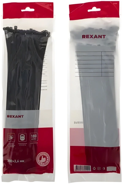 Стяжка пластиковая Rexant 07-0301 300x3.6мм (упак:100шт) нейлон внешний (-30/+80) черный