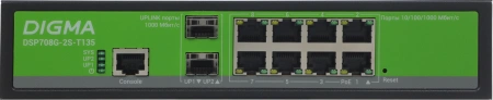 Коммутатор Digma DSP708G-2S-T135 (L2+) 8x1Гбит/с 2SFP 8PoE 8PoE+ 135W управляемый