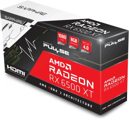 Видеокарта Sapphire PCI-E 4.0 11314-08-20G RX 6500 XT Gaming OC Pulse AMD Radeon RX 6500XT 8Gb 64bit GDDR6 2695/18000 HDMIx1 DPx1 HDCP Ret