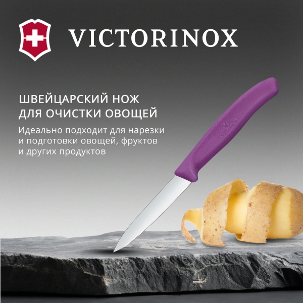 Нож кухонный Victorinox Swiss Classic 6.7605.C1 для чистки овощей и фруктов лезв.80мм прямая заточка пурпурный
