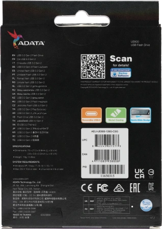 Флеш Диск A-Data 128Gb Type-C UE800 AELI-UE800-128G-CSG USB3.2 серебристый