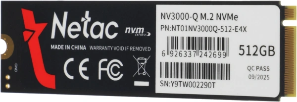 Накопитель SSD Netac PCIe 3.0 x4 512GB NT01NV3000Q-512-E4X M.2 2280