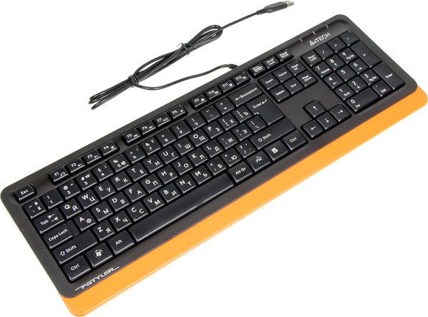 Клавиатура A4Tech FK10 черный/оранжевый USB (FK10 ORANGE) кабель 1.5м