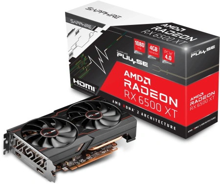Видеокарта Sapphire PCI-E 4.0 11314-07-20G RX 6500XT Gaming OC Pulse AMD Radeon RX 6500XT 4Gb 64bit GDDR6 2685/18000 HDMIx1 DPx1 HDCP Ret
