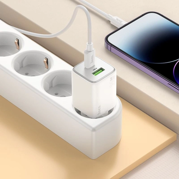 Сетевое зар./устр. Hoco N41 Almighty White 20W 3A (PD+QC+AFC) USB-A/Type-C универсальное белый