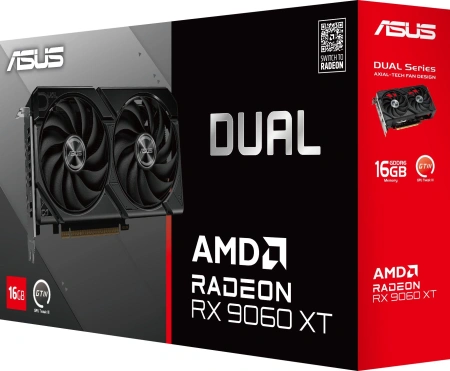 Видеокарта Asus PCI-E 5.0 DUAL-RX9060XT-16G AMD Radeon RX 9060XT 16Gb 128bit GDDR6 2620/20000 HDMIx1 DPx2 HDCP Ret