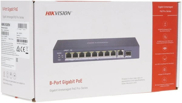 Коммутатор Hikvision DS-3E0510HP-E 9x1Гбит/с 1SFP 6PoE+ 2PoE++ 110W неуправляемый