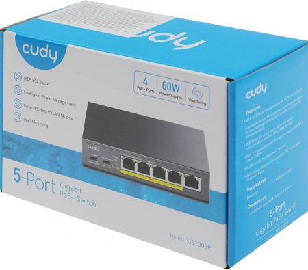 Коммутатор Cudy GS1005P (L2) 5x1Гбит/с 5PoE 60W неуправляемый