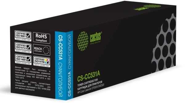 Картридж лазерный Cactus CS-CC531A CC531A голубой (2800стр.) для HP Color LaserJet CP2025/CM2320