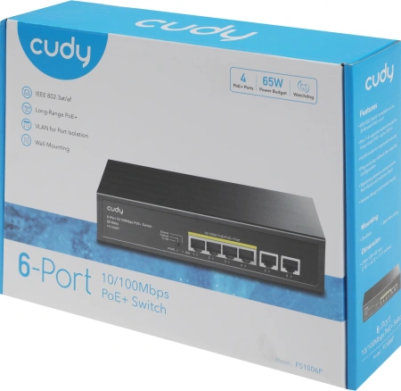Коммутатор Cudy FS1006P (L2) 6x100Мбит/с 4PoE+ 60W неуправляемый