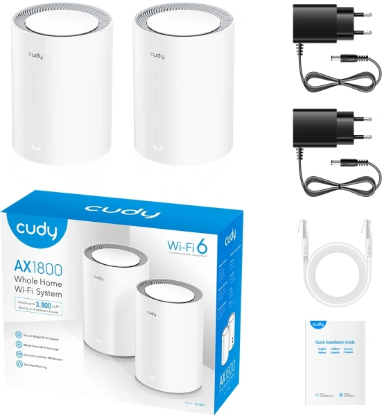 Бесшовный Mesh роутер Cudy M3000 (M3000(2-PACK) WHITE) AX3000 10/100/1000/2500BASE-T белый (упак.:2шт)