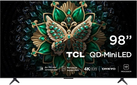 Телевизор LED TCL 98" 98C6K QD-Mini LED Frameless черный 4K Ultra HD 144Hz MEMC DVB-T DVB-T2 DVB-C DVB-S DVB-S2 USB WiFi Smart TV