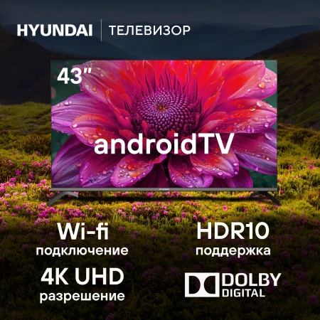 Телевизор LED Hyundai 43" H-LED43BU7006 Android TV Frameless Metal черный 4K Ultra HD 60Hz DVB-T DVB-T2 DVB-C DVB-S DVB-S2 USB WiFi Smart TV