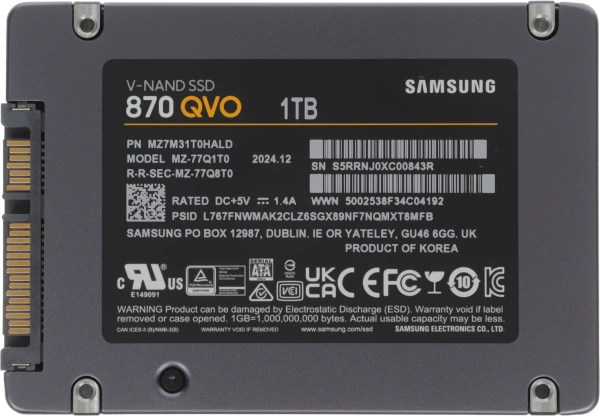 Накопитель SSD Samsung SATA-III 1TB MZ-77Q1T0BW 870 QVO 2.5"