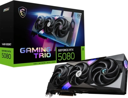 Видеокарта MSI PCI-E 5.0 RTX 5080 16G GAMING TRIO OC NVIDIA GeForce RTX 5080 16Gb 256bit GDDR7 2700/30000 HDMIx1 DPx3 HDCP Ret