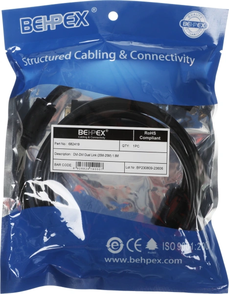Кабель DVI-D (m) DVI-D (m) 1.8м феррит.кольца черный