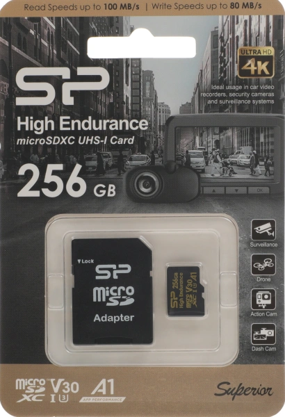 Флеш карта microSDXC 256GB Silicon Power SP256GBSTXDV3V1HSP High Endurance V30 A1 + adapter