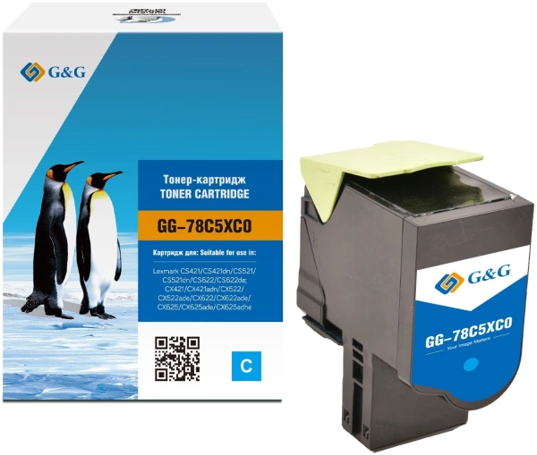 Картридж лазерный G&G GG-78C5XC0 78C5XC0 голубой (5000стр.) для Lexmark CS421/CS421dn/CS521/CS521dn/CS622/CS622de/CX421/CX421adn/CX522/CX522ade/CX622/CX622ade/CX625/CX625ade/CX625adhe