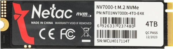 Накопитель SSD Netac PCIe 4.0 x4 4TB NT01NV7000T-4T0-E4X NV7000-t M.2 2280 1.91 DWPD