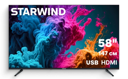 Телевизор LED Starwind 58" SW-LED58UG401 Яндекс.ТВ Frameless стальной 4K Ultra HD 60Hz DVB-T DVB-T2 DVB-C DVB-S DVB-S2 USB WiFi Smart TV