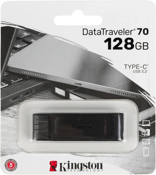 Флеш Диск Kingston 128GB DataTraveler 70 Type-C DT70/128GB USB3.0 черный