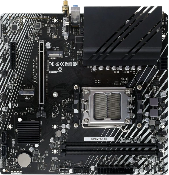 Материнская плата Biostar B850MT2-E DJ Socket AM5 AMD B850 2xDDR5 mATX AC`97 8ch(7.1) 2.5Gg RAID+HDMI+DP