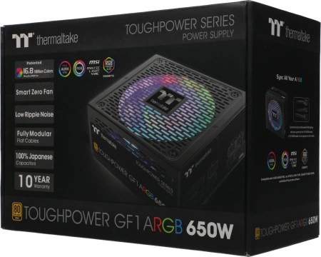 Блок питания Thermaltake ATX 650W Toughpower GF1 ARGB 80+ gold (20+4pin) APFC 140mm fan color LED 9xSATA Cab Manag RTL