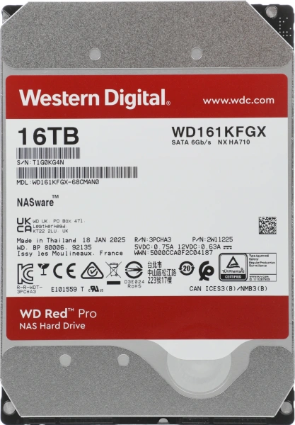 Жесткий диск WD SATA-III 16Tb WD161KFGX NAS Red Pro (7200rpm) 512Mb 3.5"