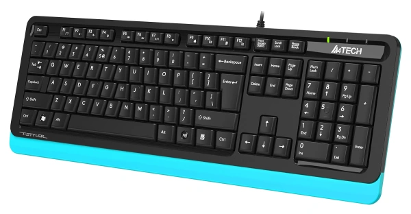 Клавиатура A4Tech FKS10 черный/синий USB (подставка для запястий) (FKS10 BLUE) кабель 1.5м