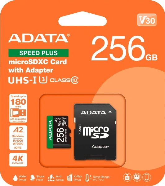 Флеш карта microSDXC 256GB A-Data UD256GUI3V30A2SP-RA1 Speed Plus V30 A2 + adapter