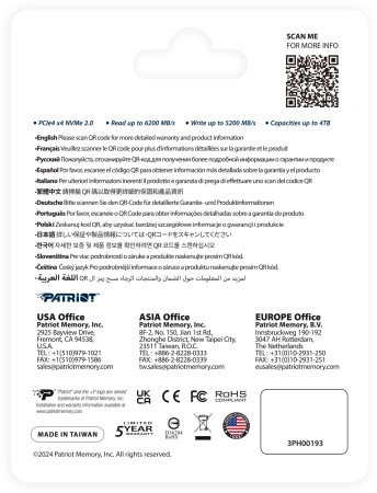 Накопитель SSD Patriot PCIe 4.0 x4 1000GB P400VP1TBM28H P400 V4 M.2 2280