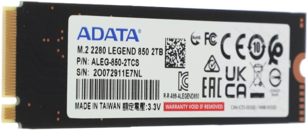 Накопитель SSD A-Data PCIe 4.0 x4 2TB ALEG-850-2TCS Legend 850 M.2 2280