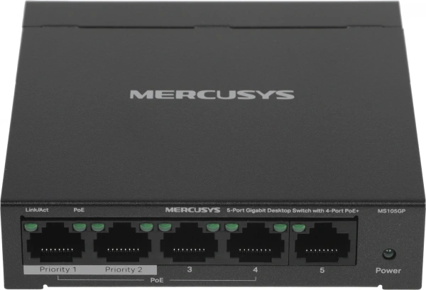 Коммутатор Mercusys MS105GP (L2) 5x1Гбит/с 4PoE+ 65W неуправляемый