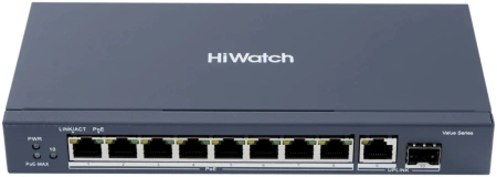 Коммутатор HiWatch DS-S1008GP 8x100Мбит/с 2x1Гбит/с 58W неуправляемый