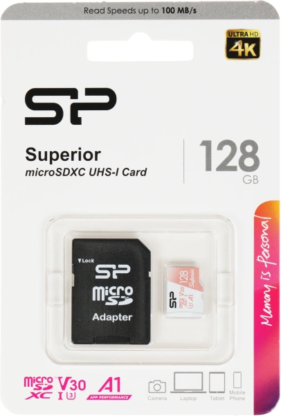 Флеш карта microSDXC 128GB Silicon Power SP128GBSTXDV3V20SP Superior + adapter